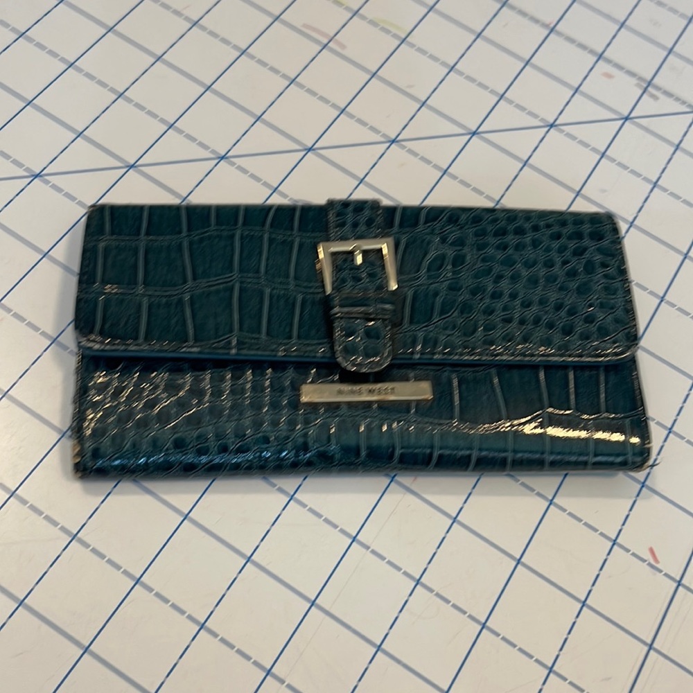 Nine West Turquoise Reptile Print Wallet - image 1